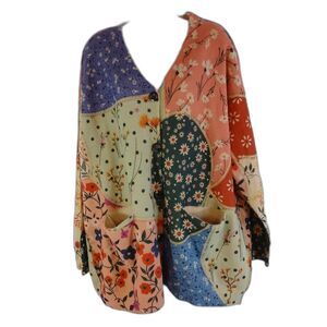 YesNo cardigan patchwork pattern multicolor wool Button up sz 2X casual cabin